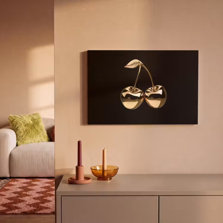 Canvas schilderij - Kersen - Zwart - Goud - Chrome — 2