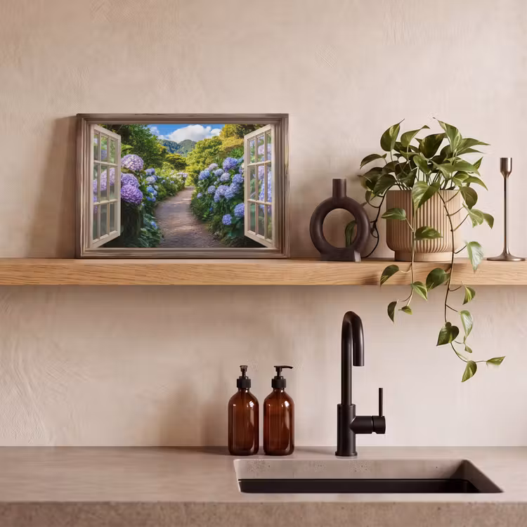 Canvas schilderij - Doorkijk - Hortensia - Pad - Natuur — 4