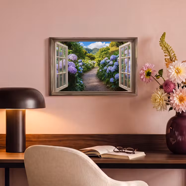 Canvas schilderij - Doorkijk - Hortensia - Pad - Natuur — 6