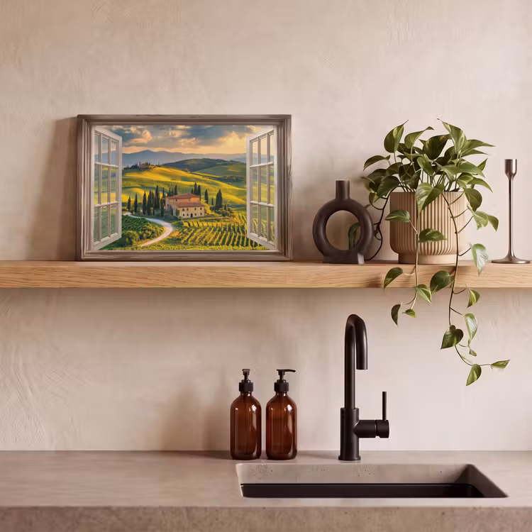 Canvas schilderij - Doorkijk - Toscane - Uitzicht - Landschap - Zomer — 4