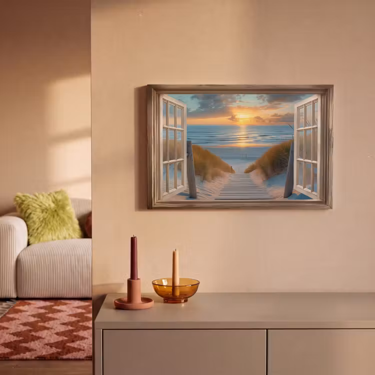 Canvas schilderij - Doorkijk - Strand - Pad - Zonsondergang — 2