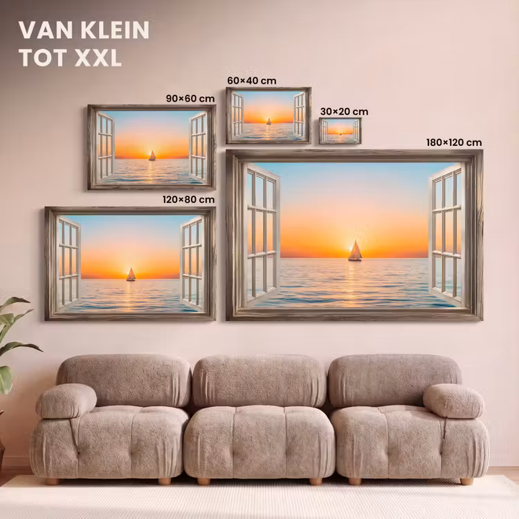 Canvas schilderij - Doorkijk - Zee - Boot - Zonsondergang — 8