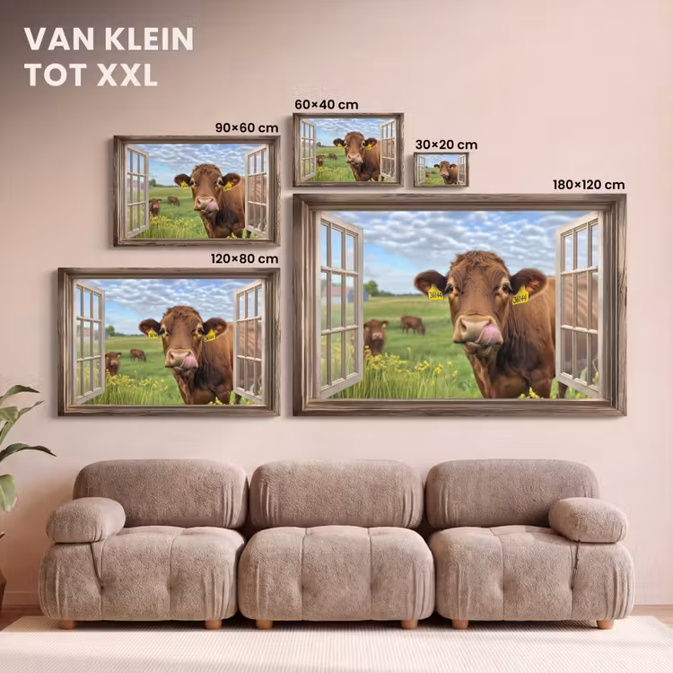 Canvas schilderij - Doorkijk - Koe - Weiland - Landschap - Dieren — 8