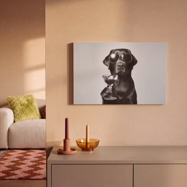 Canvas schilderij - Hond - Zwart - Wijnglas - Zonnebril — 2