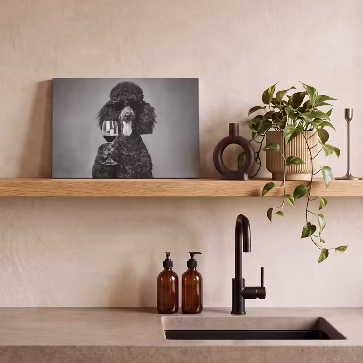 Canvas schilderij - Hond - Krullen - Zonnebril - Wijn — 4
