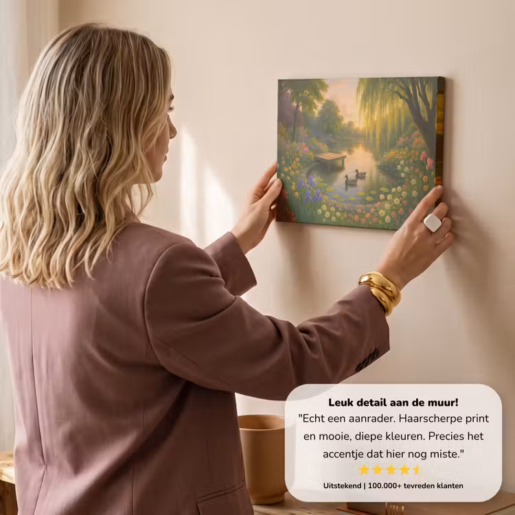 Canvas schilderij - Eenden - Vijver - Bloemen — 3