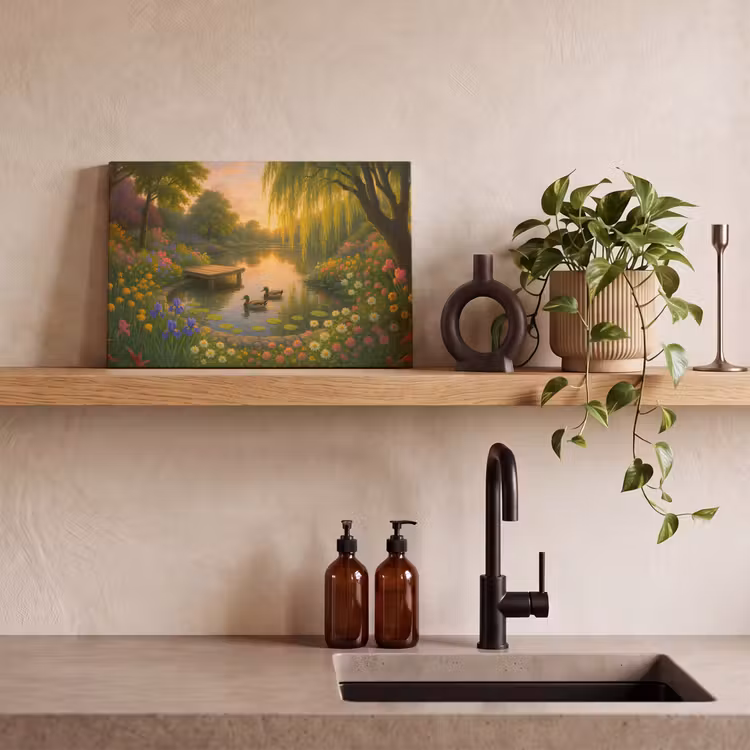 Canvas schilderij - Eenden - Vijver - Bloemen — 4