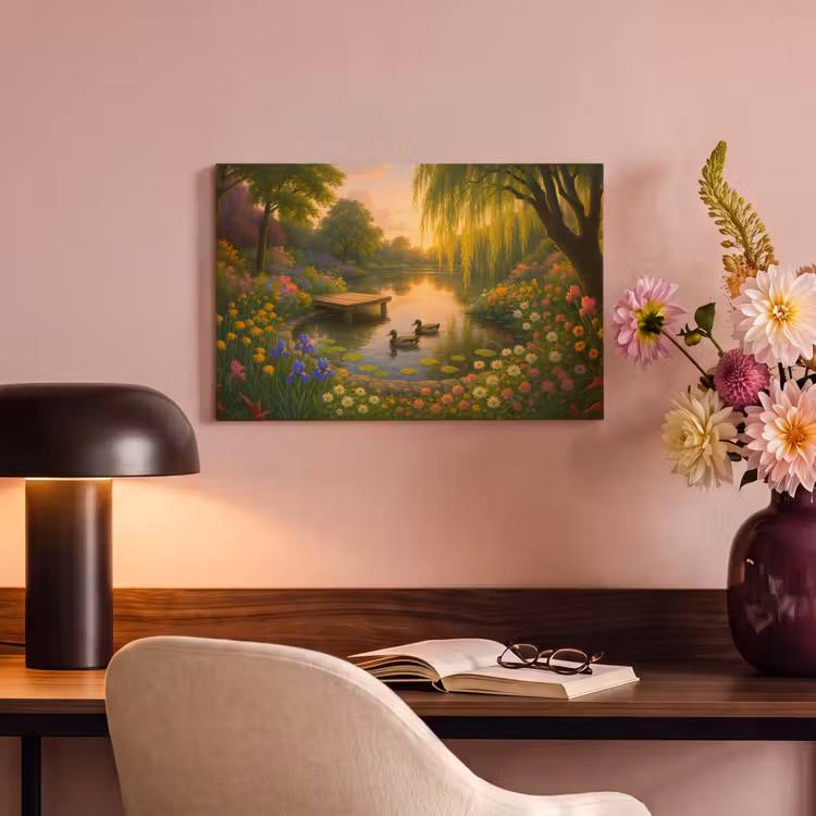 Canvas schilderij - Eenden - Vijver - Bloemen — 6