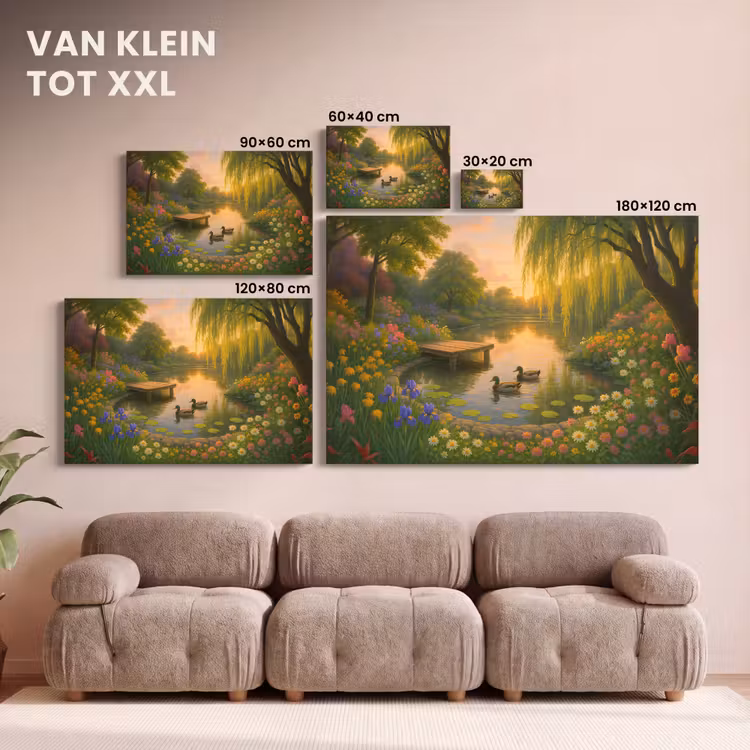 Canvas schilderij - Eenden - Vijver - Bloemen — 8