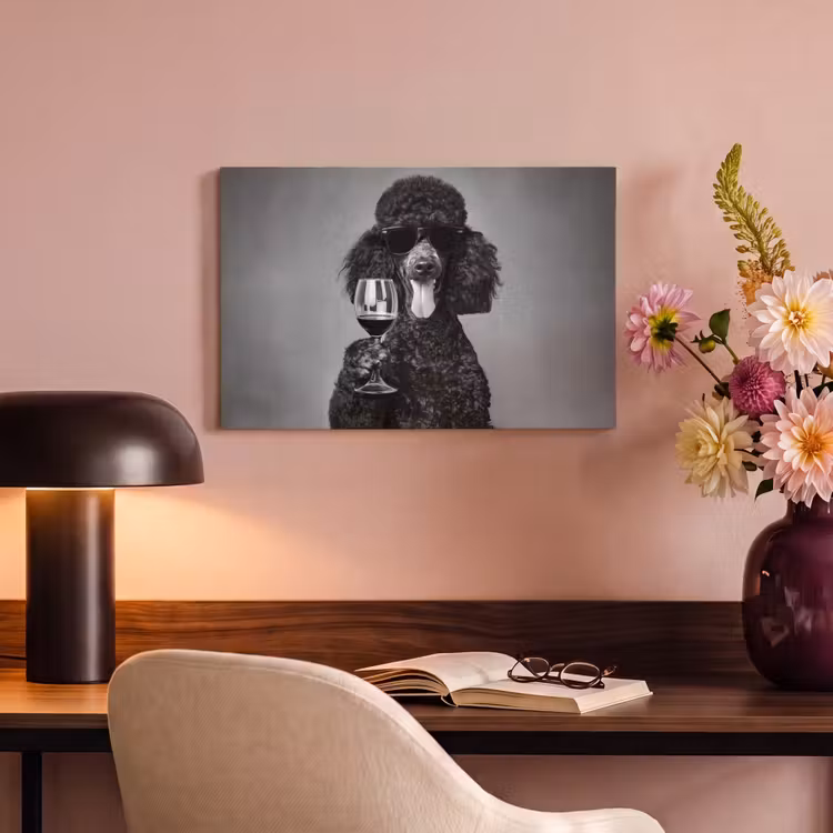 Canvas schilderij - Hond - Krullen - Zonnebril - Wijn — 6