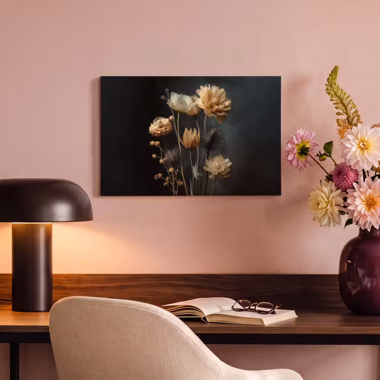 Canvas schilderij - Boeket - Bloemen - Licht - Zwart — 6