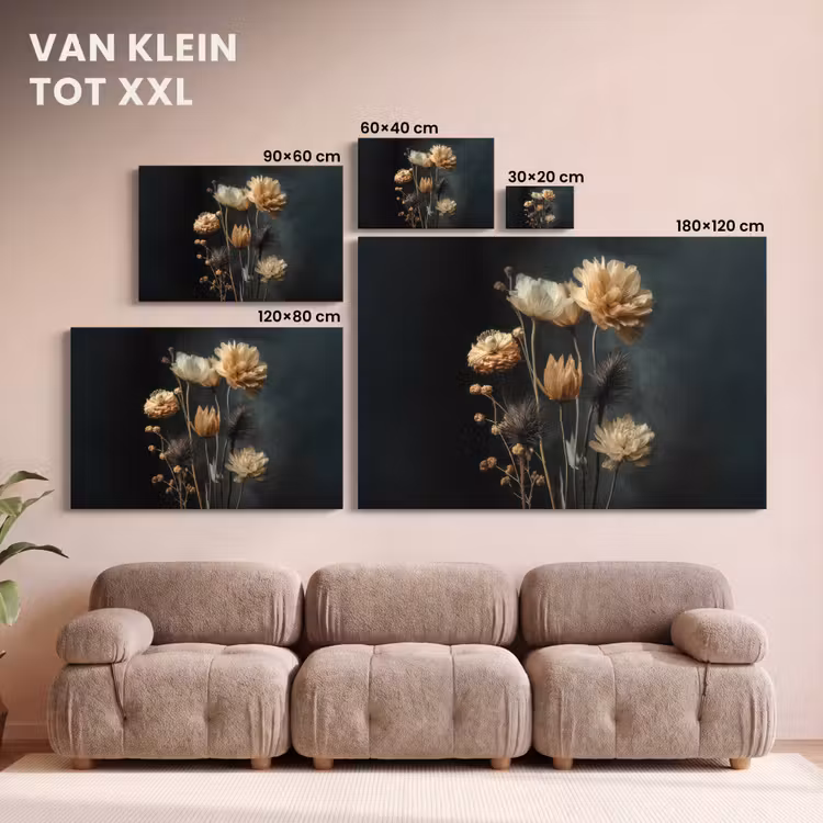 Canvas schilderij - Boeket - Bloemen - Licht - Zwart — 8