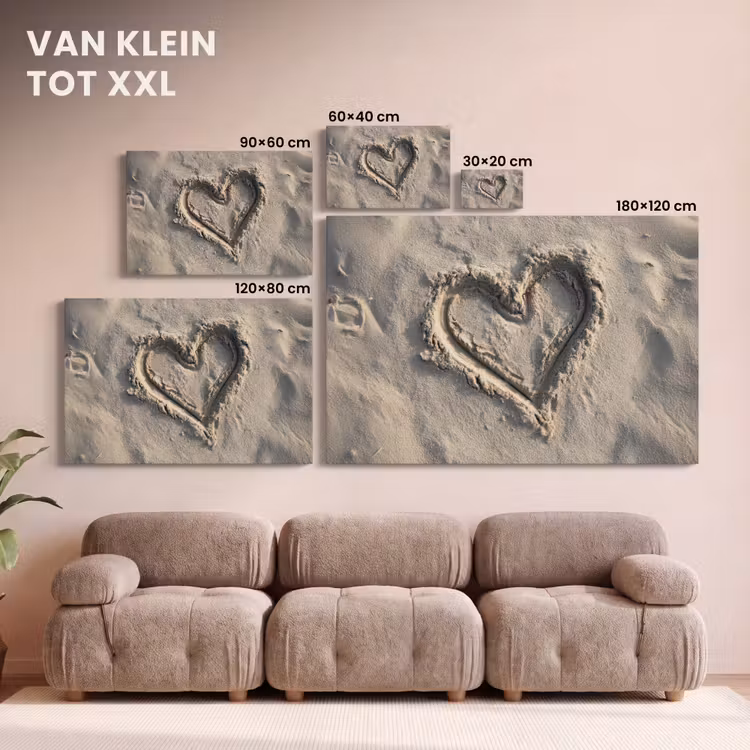 Canvas schilderij - Hartvorm - Getekend - Beige - Zand — 8