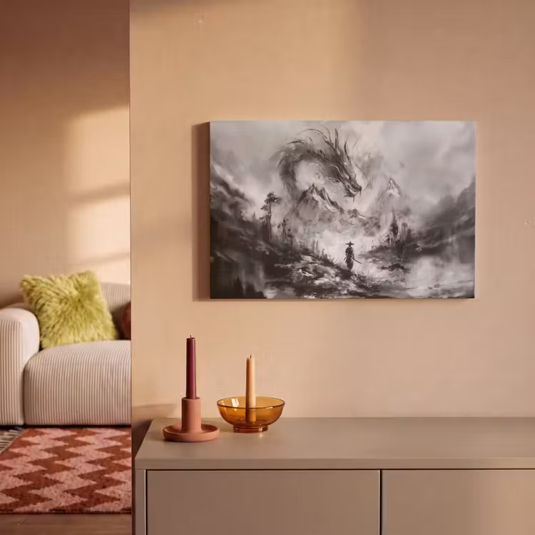 Canvas schilderij - Krijger - Draak - Grijs — 2