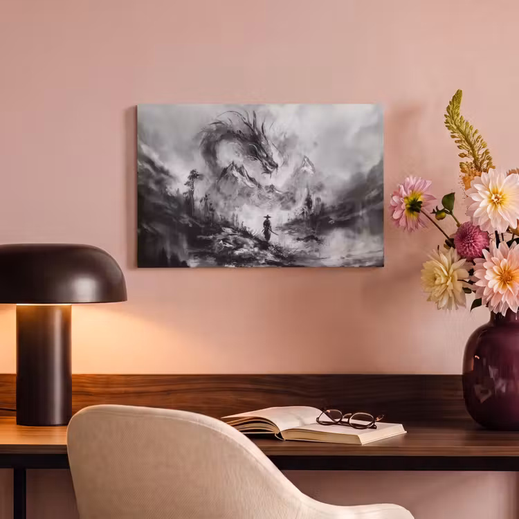 Canvas schilderij - Krijger - Draak - Grijs — 6