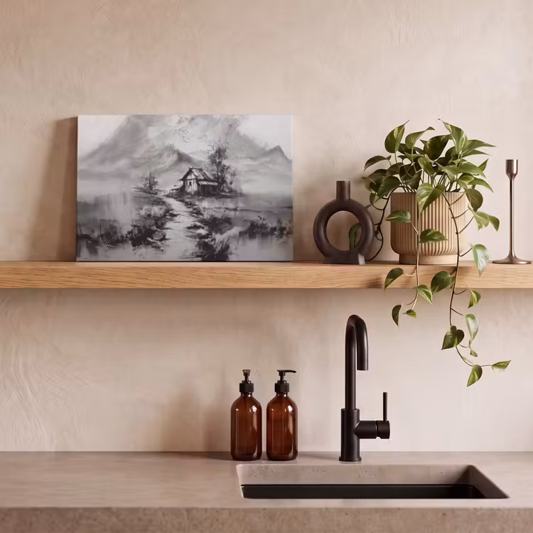 Canvas schilderij - Hut - Grijs - Bergen - Mistig — 4