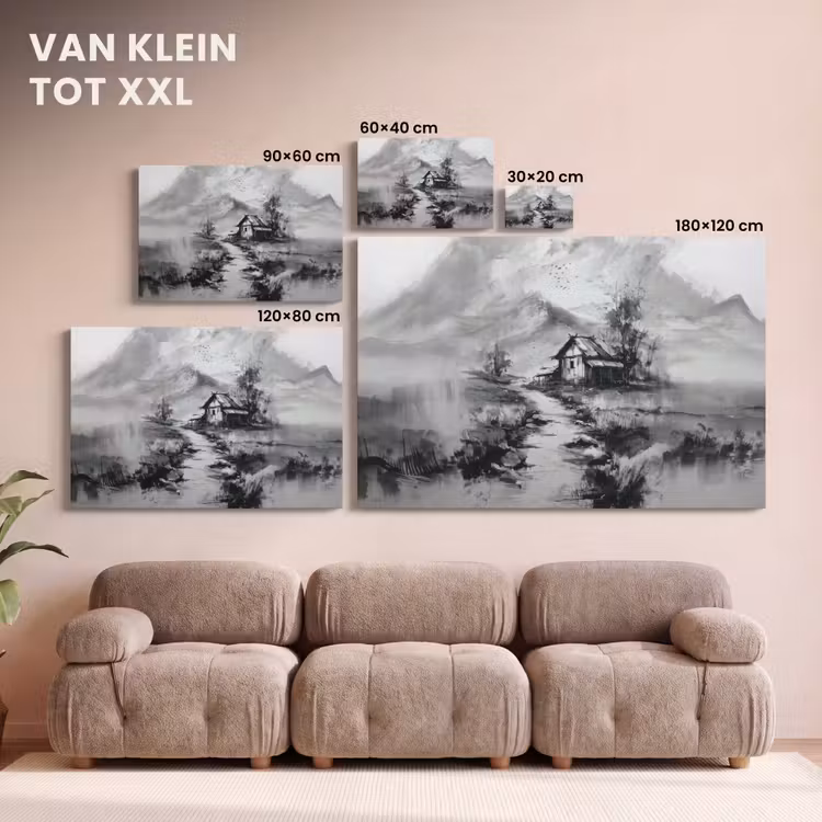 Canvas schilderij - Hut - Grijs - Bergen - Mistig — 8