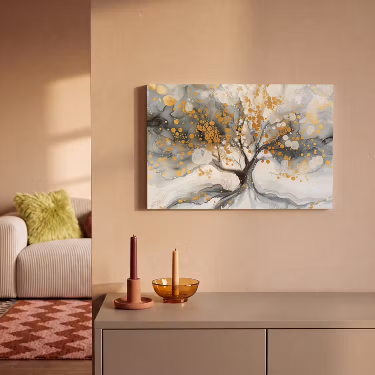 Canvas schilderij - Boom - Modern - Abstract - Goud - Zwart - Wit — 2