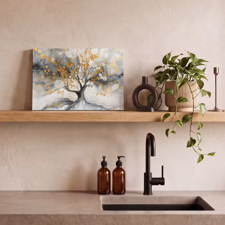 Canvas schilderij - Boom - Modern - Abstract - Goud - Zwart - Wit — 4
