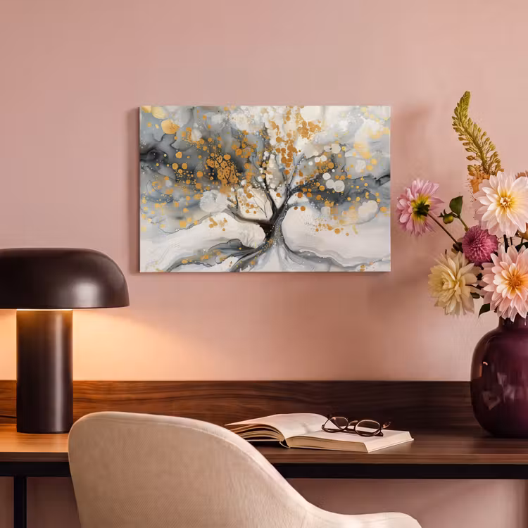 Canvas schilderij - Boom - Modern - Abstract - Goud - Zwart - Wit — 6