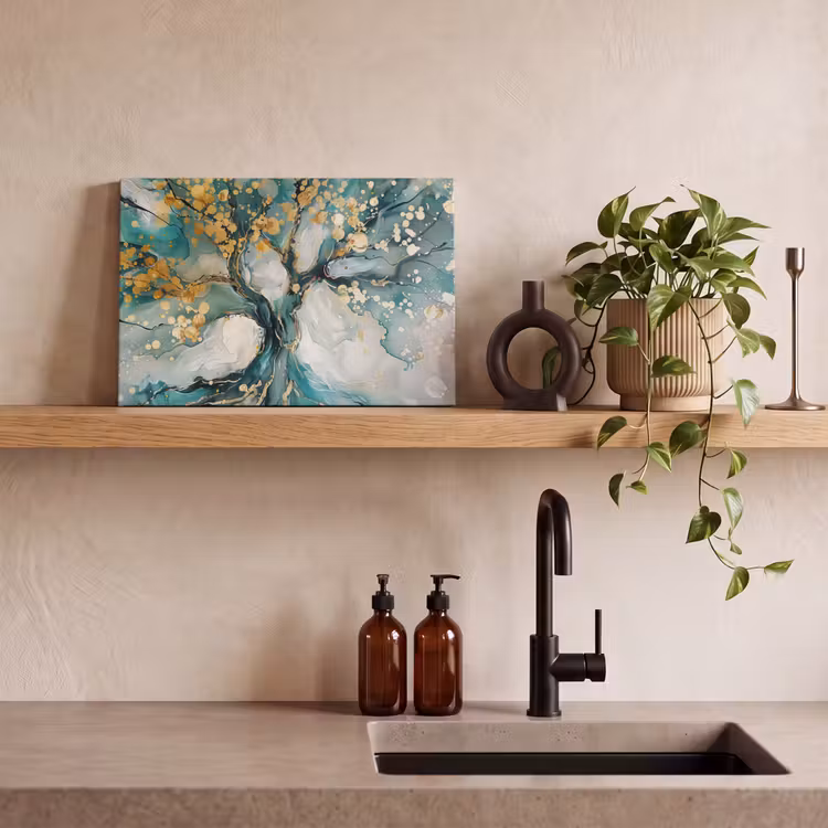 Canvas schilderij - Boom - Modern - Verflook - Turquoise - Goud — 4