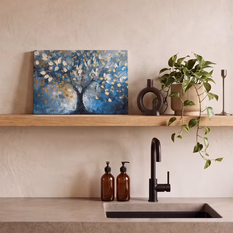 Canvas schilderij - Boom - Blauw - Goud - Abstract — 4
