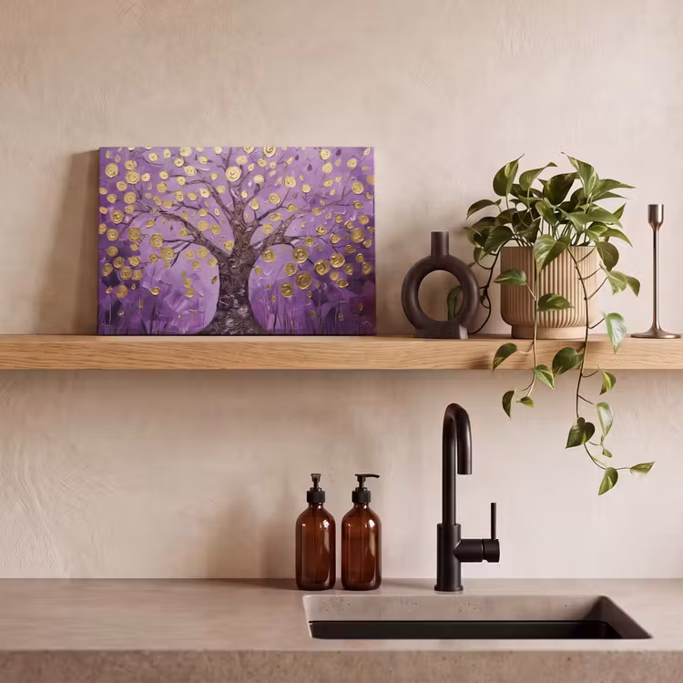 Canvas schilderij - Levensboom - Boom - Paars - Goud - Modern — 4
