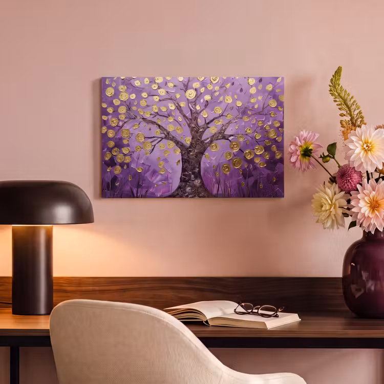 Canvas schilderij - Levensboom - Boom - Paars - Goud - Modern — 6