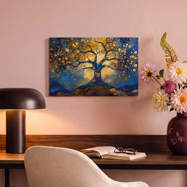 Canvas schilderij - Boom - Levensboom - Blauw - Goud — 6