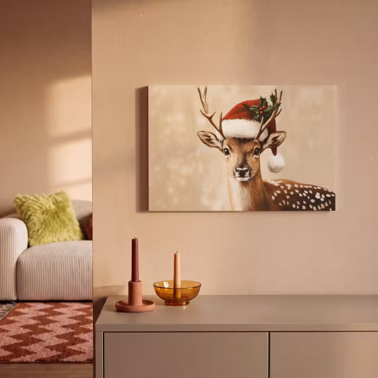 Canvas schilderij - Kerst - Hert - Gewei - Rood — 2