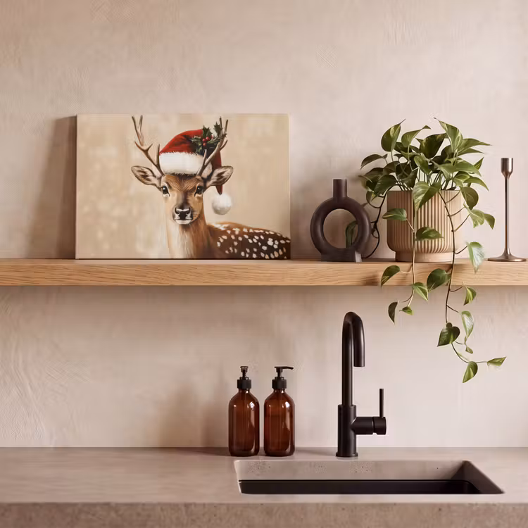 Canvas schilderij - Kerst - Hert - Gewei - Rood — 4