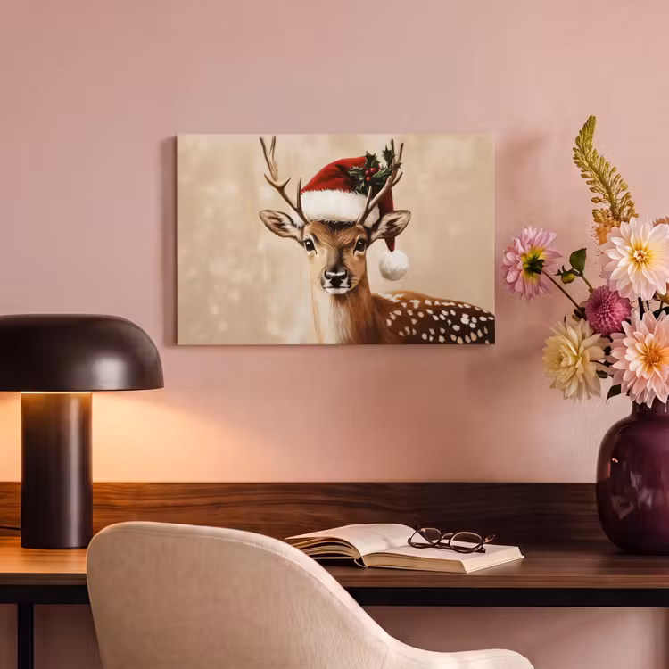 Canvas schilderij - Kerst - Hert - Gewei - Rood — 6