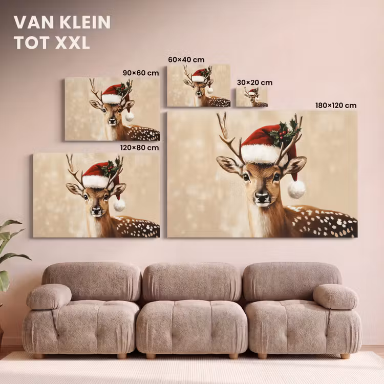 Canvas schilderij - Kerst - Hert - Gewei - Rood — 8