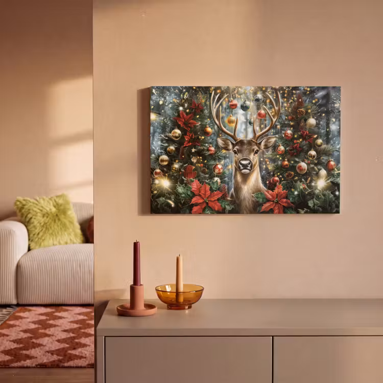 Canvas schilderij - Kerstfeest - Dennenbos - Rood — 2