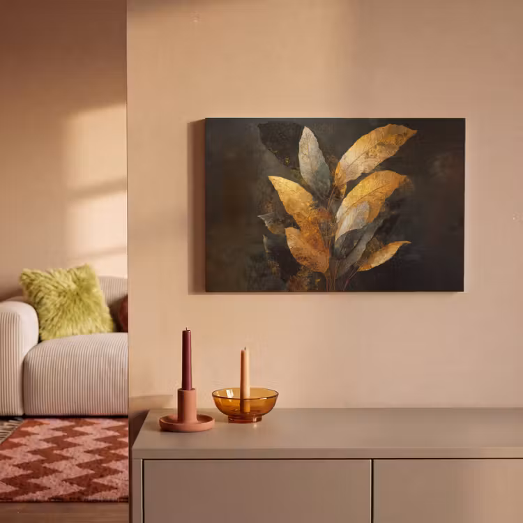 Canvas schilderij - Gouden Bladcompositie – Botanische Luxe — 2