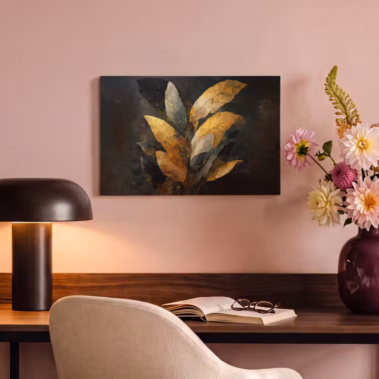 Canvas schilderij - Gouden Bladcompositie – Botanische Luxe — 6