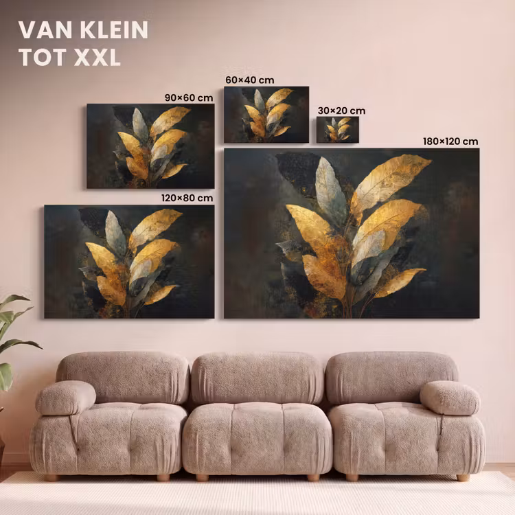 Canvas schilderij - Gouden Bladcompositie – Botanische Luxe — 8