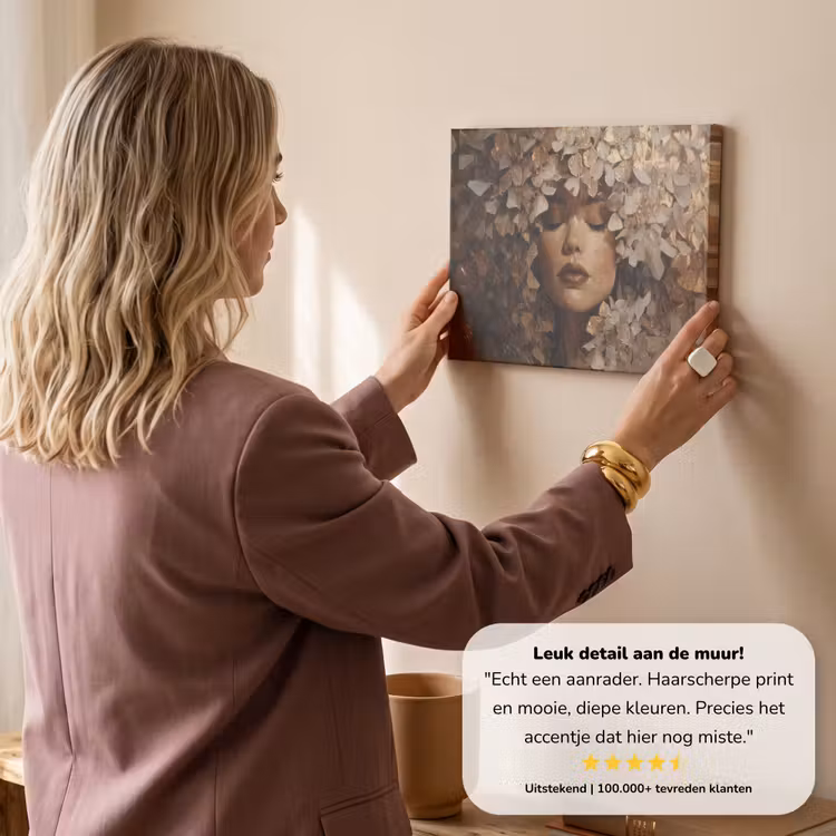 Canvas schilderij - Gezicht - Vrouwe - Bladeren - Penseelstreken — 3