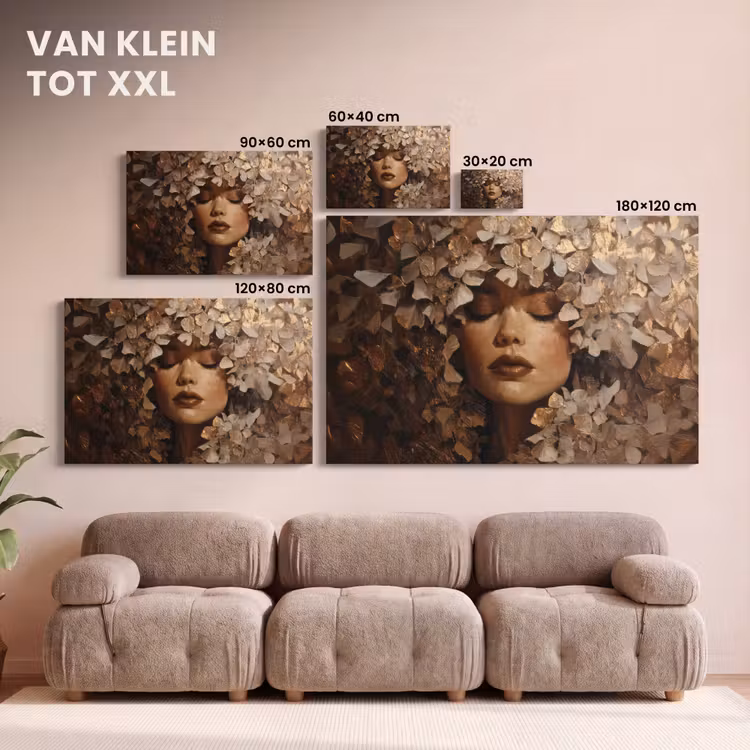 Canvas schilderij - Gezicht - Vrouwe - Bladeren - Penseelstreken — 8