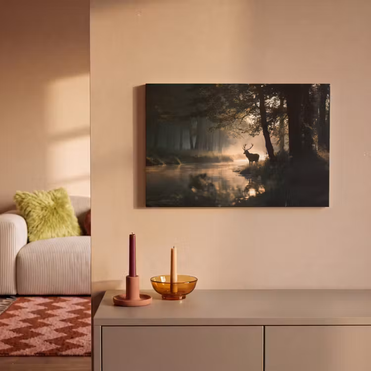 Canvas schilderij - Hert - Bosbeek - Mystiek — 2