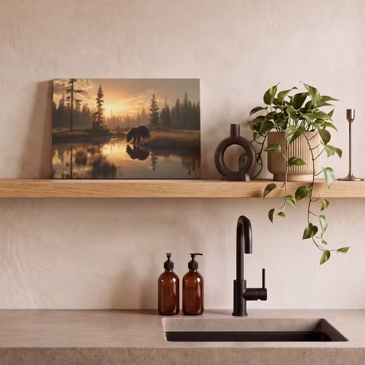 Canvas schilderij - Beer - water - Bos - Ochtendlicht — 4