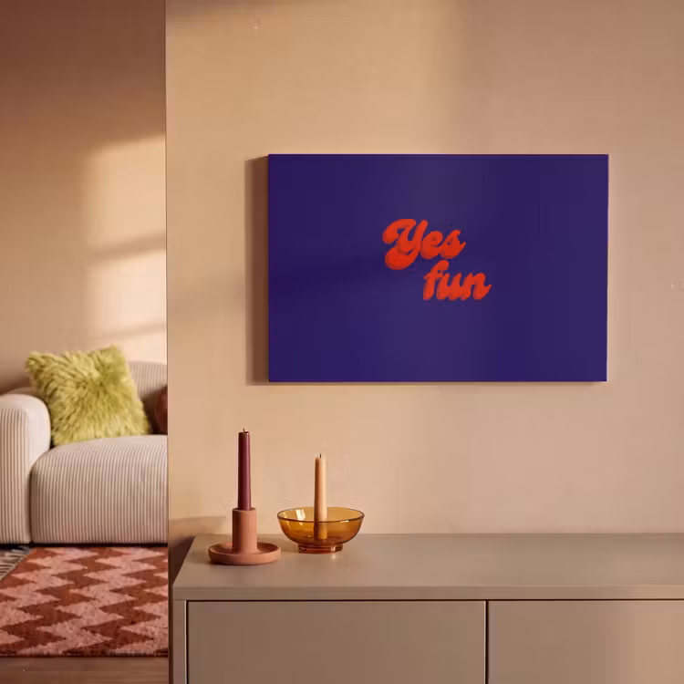 Canvas schilderij - Blauw - Rood - Yes fun - 3D — 2