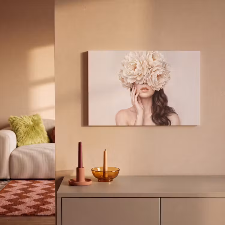 Canvas schilderij - Vrouw met Bloemen op Gezicht — 2