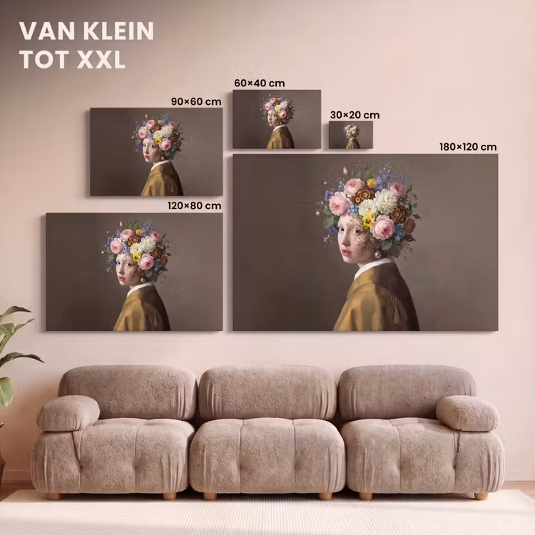Canvas schilderij - Vermeer Meisje met de Parel Bloemen — 8