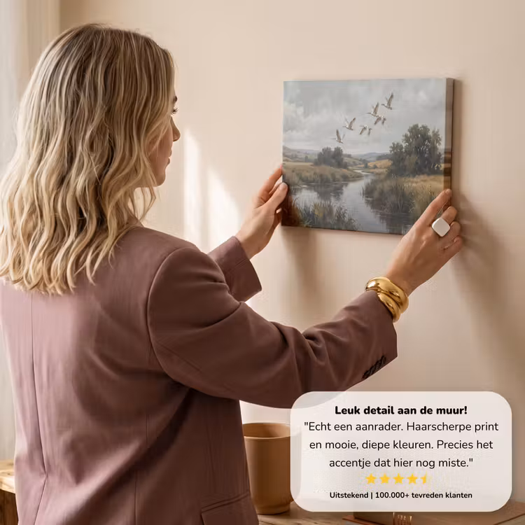 Canvas schilderij - Eenden - Rivier - Landschap - Vlucht - Nostalgisch — 3