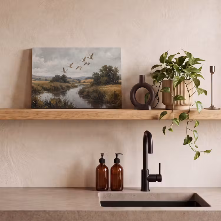 Canvas schilderij - Eenden - Rivier - Landschap - Vlucht - Nostalgisch — 4