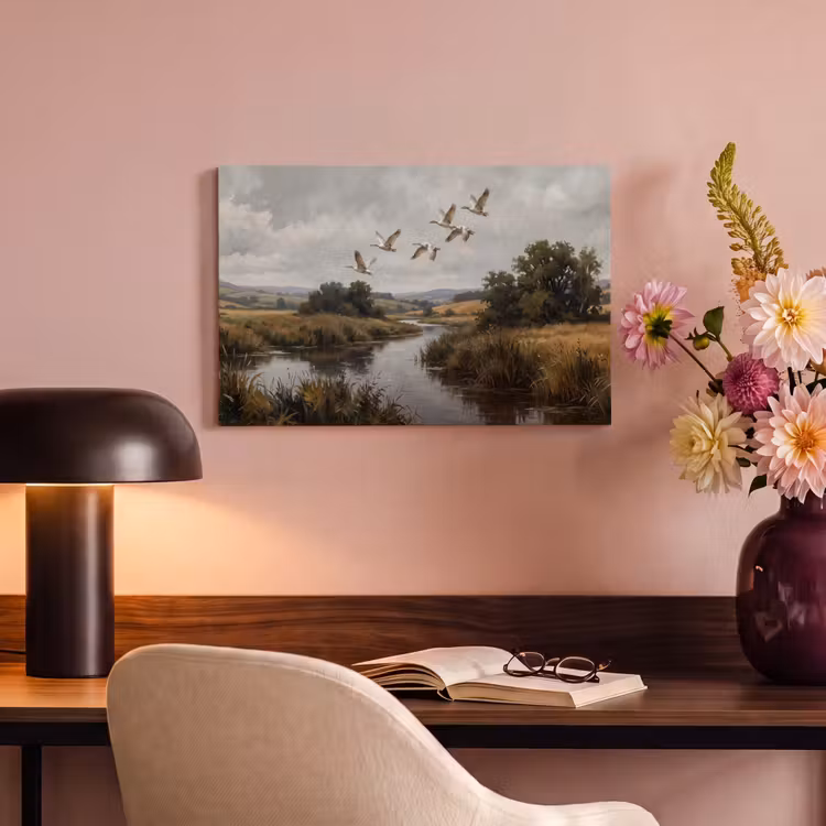 Canvas schilderij - Eenden - Rivier - Landschap - Vlucht - Nostalgisch — 6