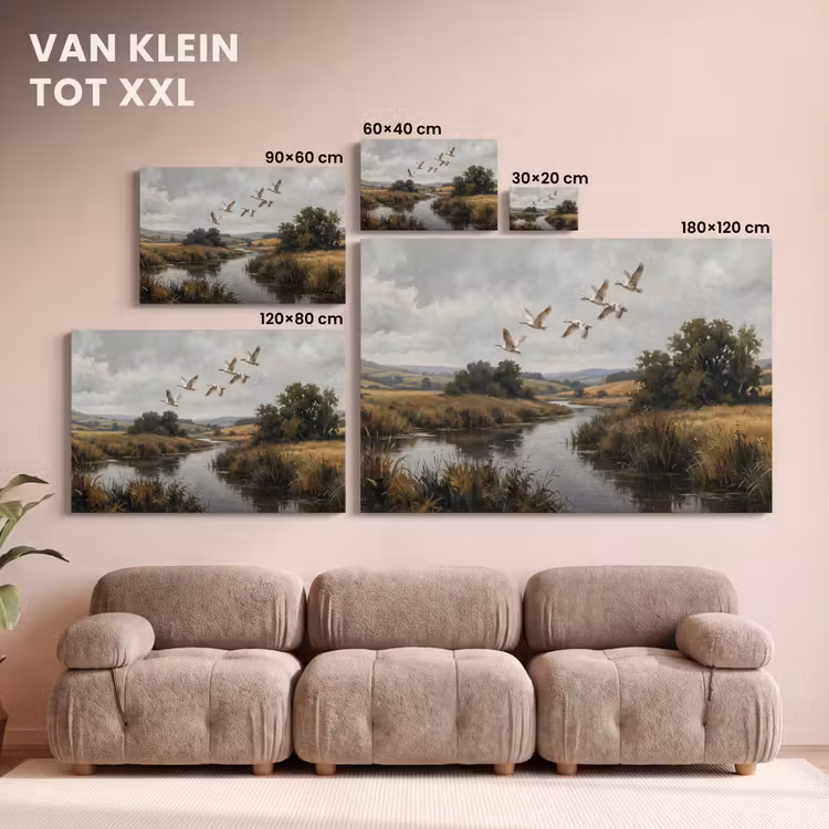 Canvas schilderij - Eenden - Rivier - Landschap - Vlucht - Nostalgisch — 8