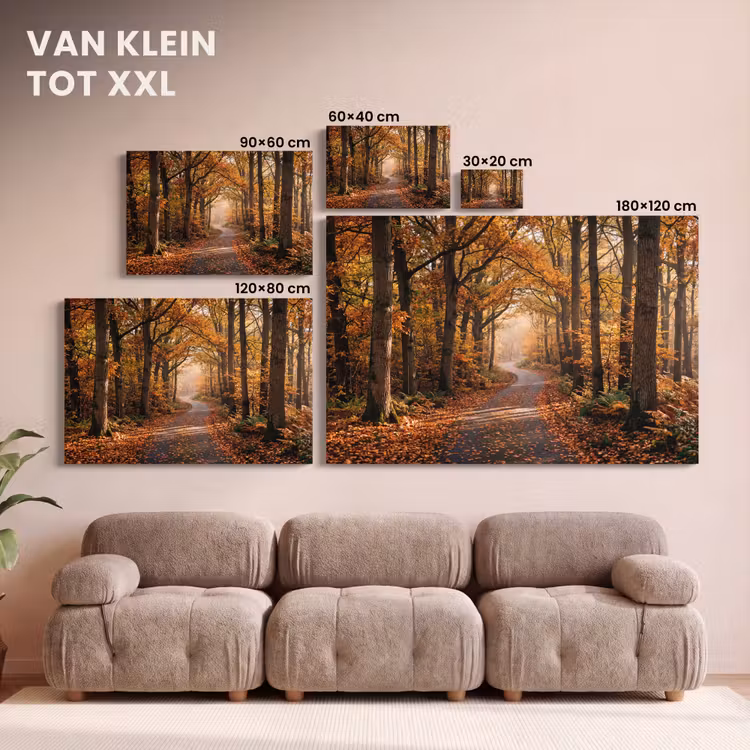Canvas schilderij - Bospad - Herfstbos - Bladeren - Oranje - Nostalgisch — 8