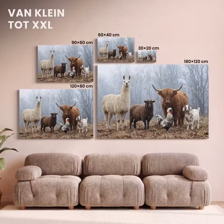 Canvas schilderij - Boerderijdieren - Groep - Mist - Natuur - Rustiek — 8